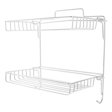 Imagem de Suporte de parede para especiarias, prateleira de chuveiro, suporte de armazenamento montado na parede com ganchos de aço inoxidável, 2 camadas, prateleiras, prateleiras de parede, banheiro, cozinha