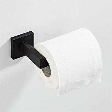 Imagem de Suporte de rolo de papel de aço inoxidável quadrado preto suporte de papel higiênico organizador de prateleira de banheiro (cor: preto)