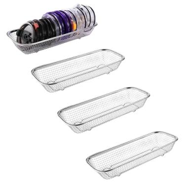 Imagem de Pacote com 4 organizadores de tampa de copo de aço inoxidável dentro do armário, suporte de tampa de pote de pedreiro, cesta retangular para armazenamento de talheres, pauzinhos, canudos e utensílios