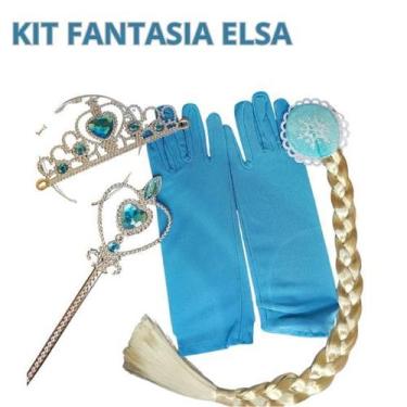 Imagem de Kit Fantasia Elsa  Coroa, Varinha, Trança e Luvas