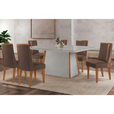 Imagem de Sala Jantar Mesa Tilia Tampo c/ Vidro Curvo 180cm+6 Cadeiras Tilia Nat