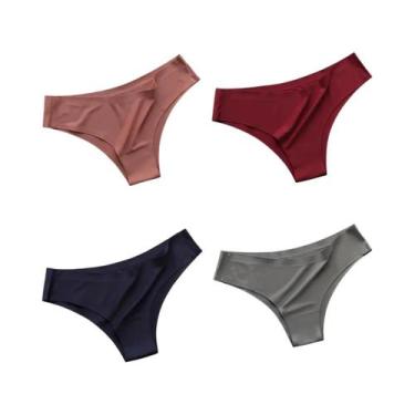 Imagem de Conjunto De 4 Calcinhas Sexy De Cintura Baixa Em Seda Gelada Sem Costu
