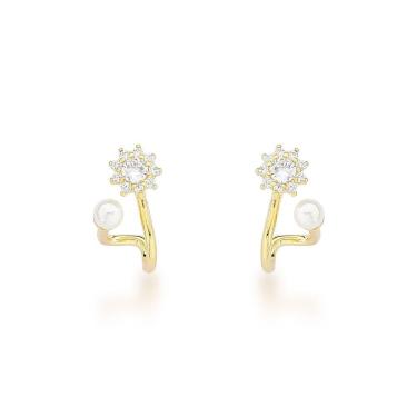 Imagem de Brincos Charmosos De Pérola E Zircônia Em Banho De Ouro 18k