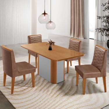 Imagem de Mesa De Jantar Isadora 120cm Tampo Mdf Laminado 4 Cadeiras Eloise Tork Naturale Off White