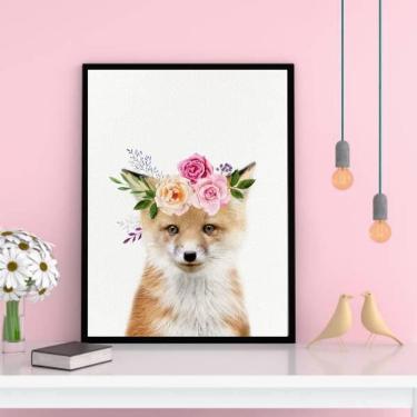 Imagem de Quadro Decorativo Raposinha Coroa De Flores 45X34Cm