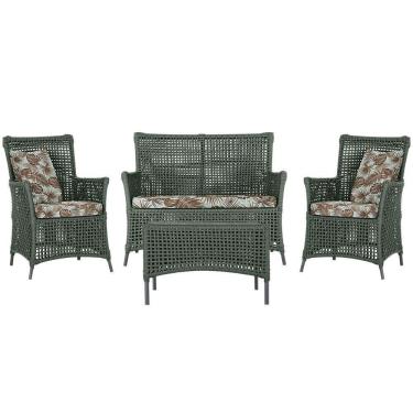 Imagem de Jogo Sofá E 2 Poltronas E Mesa Igapó Preta E6 Trama Original Verde