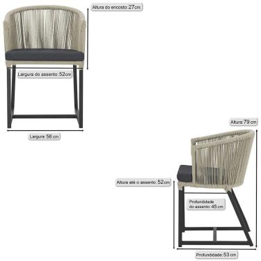 Imagem de 3 Cadeiras De Jantar Noronha Preta Corda Náutica E11 Trama Rami