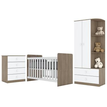 Imagem de Dormitório Infantil Labirinto Com Guarda Roupa, Cômoda E Berço Rústico-branco - Móveis Henn Rústico-branco