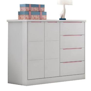 Imagem de Cômoda Infantil Eloá 2 Portas E 4 Gavetas Branco-rosê - Phoenix Baby Branco-rosê