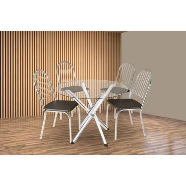 Imagem de Conjunto: Mesa Sala Jantar Volga C- Tampo De Vidro 95cm E 4 Cadeiras Noruega Cromada - Courano Preto - Kappesberg