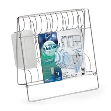 Imagem de Escorredor 11 Pratos Parede Cromado com Suporte para Talheres e Copos Arthi