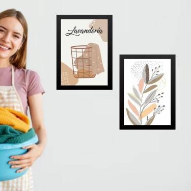Imagem de Kit 2 Quadros Para Lavanderia Arte Boho Floral 24X18Cm