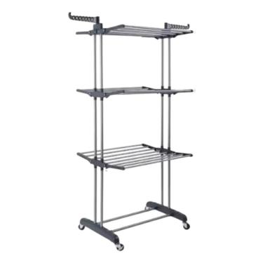 Imagem de Varal de Chão Vertical 3 Andares Dobrável Inox 48kg com Rodinhas