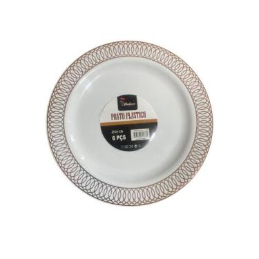 Imagem de Kit 4 Pratos Acrílico Redondo Borda Detalhada Rose 25Cm - Aidan