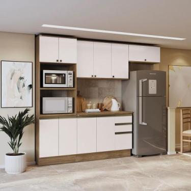 Imagem de Armário de Cozinha Completa 100% MDF 270cm Nogueira/Branco Celeste Kap