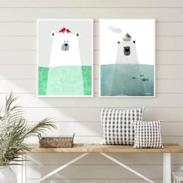 Imagem de Kit 2 Quadros Decorativos Ursos Do Mar 34x23cm
