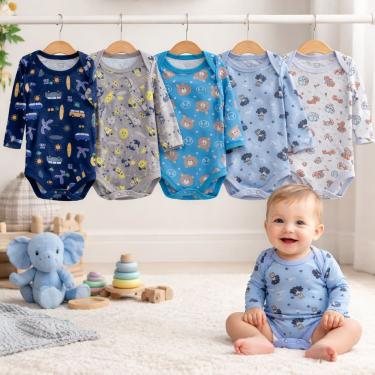 Imagem de Kit 05 Peças Bodie Body Estampado Infantil Manga Longa Bebê