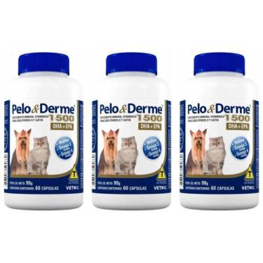 Imagem de 3 Suplemento Pelo E Derme 1500 Mg Dha+epa 60 Caps 90g Vetnil
