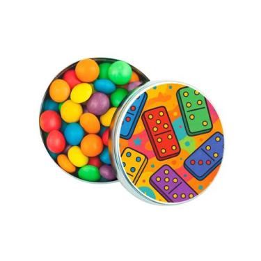 Imagem de Kit 30 Latinhas Lembrancinhas Dominós Coloridos Cor: Prateado - Gil Fe