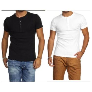 Imagem de Kit 2 Camiseta Henley Canelado Masculina 4 Botões Slim M Curta - J Sil
