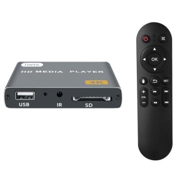 Imagem de fnetic Leitor de mídia digital 4K, reprodutor de vídeo MP4 para TV com saída HDMI/AV, mini reprodutores de mídia HD de sinalização digital para unidades USB/cartões SD, H.265/HEVC, loop, reprodução