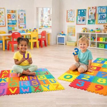 Imagem de Kit 2 Tapete Eva Numeros Alfabeto 36 Peças Tatame Infantil - EINSTOK