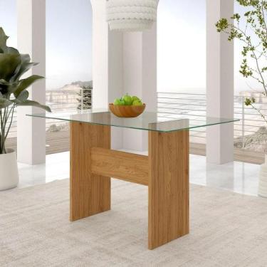 Imagem de Mesa De Jantar Mdf Avulsa Tampo De Vidro 8mm Luanda Cinamomo - M.a - A