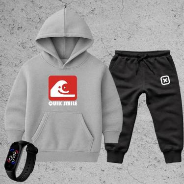 Imagem de Conjunto 3 Peças Blusa Infantil Moletom Calça x moleton Relógio Digital Look Completo Quik Smile-Unissex