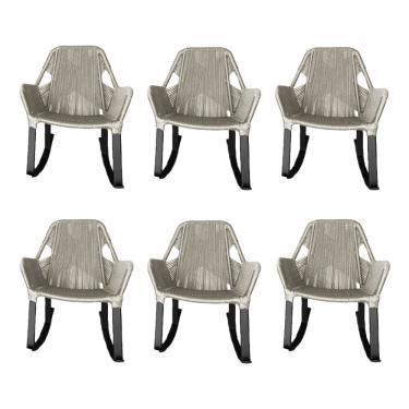 Imagem de Kit 6 Cadeiras De Balanço Athenas Corda Náutica Base Em Alumínio Preto-areia