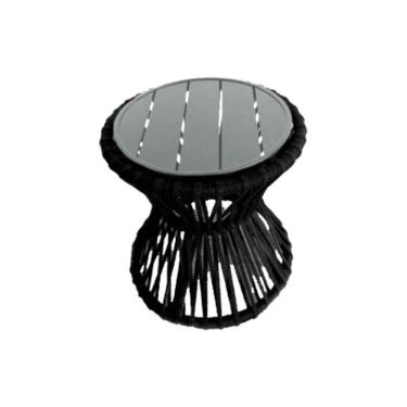 Imagem de Mesa De Centro Sol Em Corda Náutica E Base Em Alumínio Cinza 70cm Preta