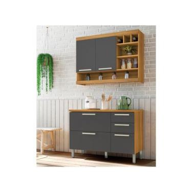 Imagem de Cozinha Modulada com 2 Peças Burguesa Premium MDF Nesher, Freijó e Gra