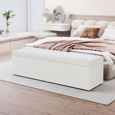 Imagem de Calçadeira Baú Estofada Lua em Courino para Cama Box Casal Queen 160cm