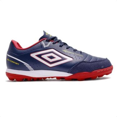 Imagem de Chuteira Society Umbro Neo Comfort Masculina, 42, Marinho, Vermelho
