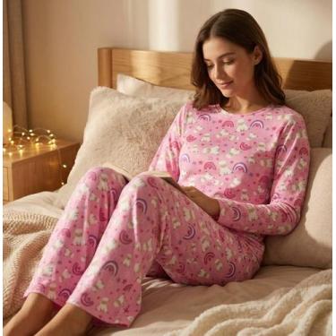 Imagem de Pijama Feminino Inverno Quentinho Estampa Ursinho Confortável M G GG -