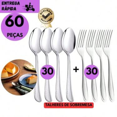 Imagem de Kit 60 Talheres Jogo de Sobremesa 30 Colher 30 Garfo de Sobremesa Eleg