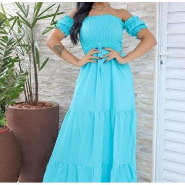 Imagem de Vestido Longo Ciganinha Lastex - LM Modas, Azul céu