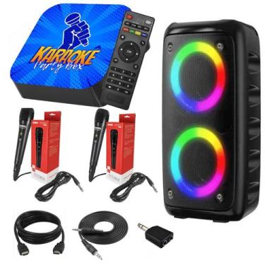 Imagem de Karaokê Party Box Profissional 2 Microfones Com Fio Caixa de Som Poten