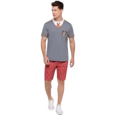Imagem de Pijama Conjunto Masculino Veggi Harry Potter Manga Curta, Cinza, XG