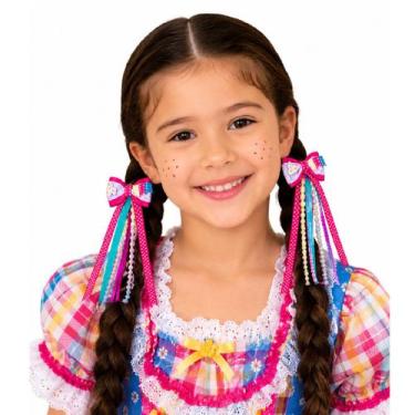 Imagem de Par Presilhas Laço Xadrez Festa Junina Pipoca Girassol Com Fitas Color