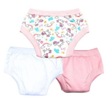 Imagem de Kit 3 Calcinhas Desfralde Bebê Algodão Impermeável Unicórnio - G - Min