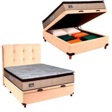 Imagem de Cama Box Bau Com Colchão Casal D33 Luxe Hellen + Cabeceira Perola