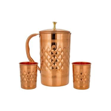 Imagem de Conjunto de Jarra de Cobre 1,65L com 2 Copos de 300ml Artesanais - Mar