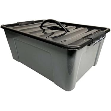 Imagem de Caixa Organizadora Com Tampa Container Plástico Retangular Grande 26L Cinza Cesto Multiuso Decoração