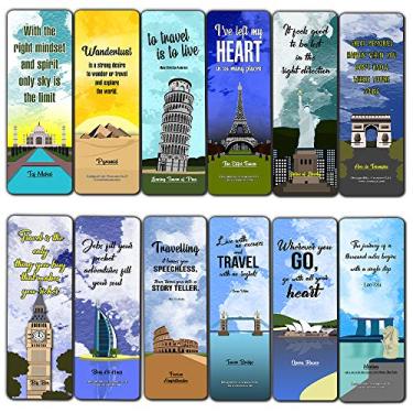Imagem de Creanoso Marcadores de página famosos de viagem (pacote com 12) – cartões de marcador de livro exclusivos e legais – conjunto de ideias de presente corporativo