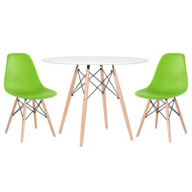 Imagem de KIT - Mesa redonda Eames 100 cm branco + 2 cadeiras Eiffel DSW
