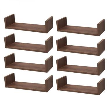 Imagem de Kit 8 Prateleiras U 40 x 10cm Nogal Suporte Invisível