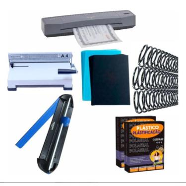 Imagem de Kit Encadernadora Plastificadora A3 Refiladora Insumos 110v