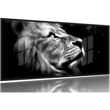Imagem de Quadro Decorativo Leão Perfil Preto E Branco 130x60 Moldura Preta 2x2
