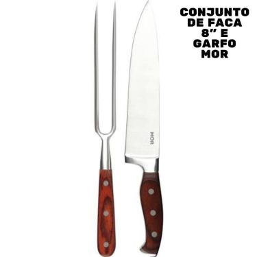 Imagem de Conjunto De Faca 8&quot; e Garfo em Aço Inoxidável e Cabo em Madeira Steel