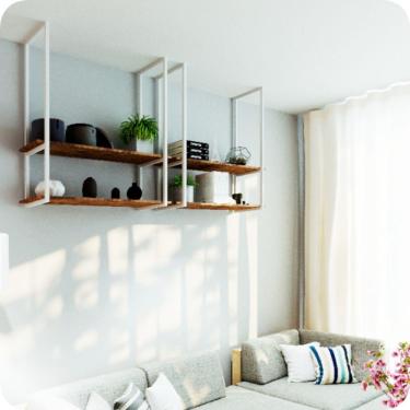 Imagem de Nicho Branco Prateleira Suspensa Teto Sala Madeirado 1.20mt